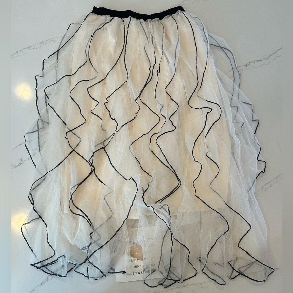 Chicwish Cream and Black Ruffle A-Line Skirt